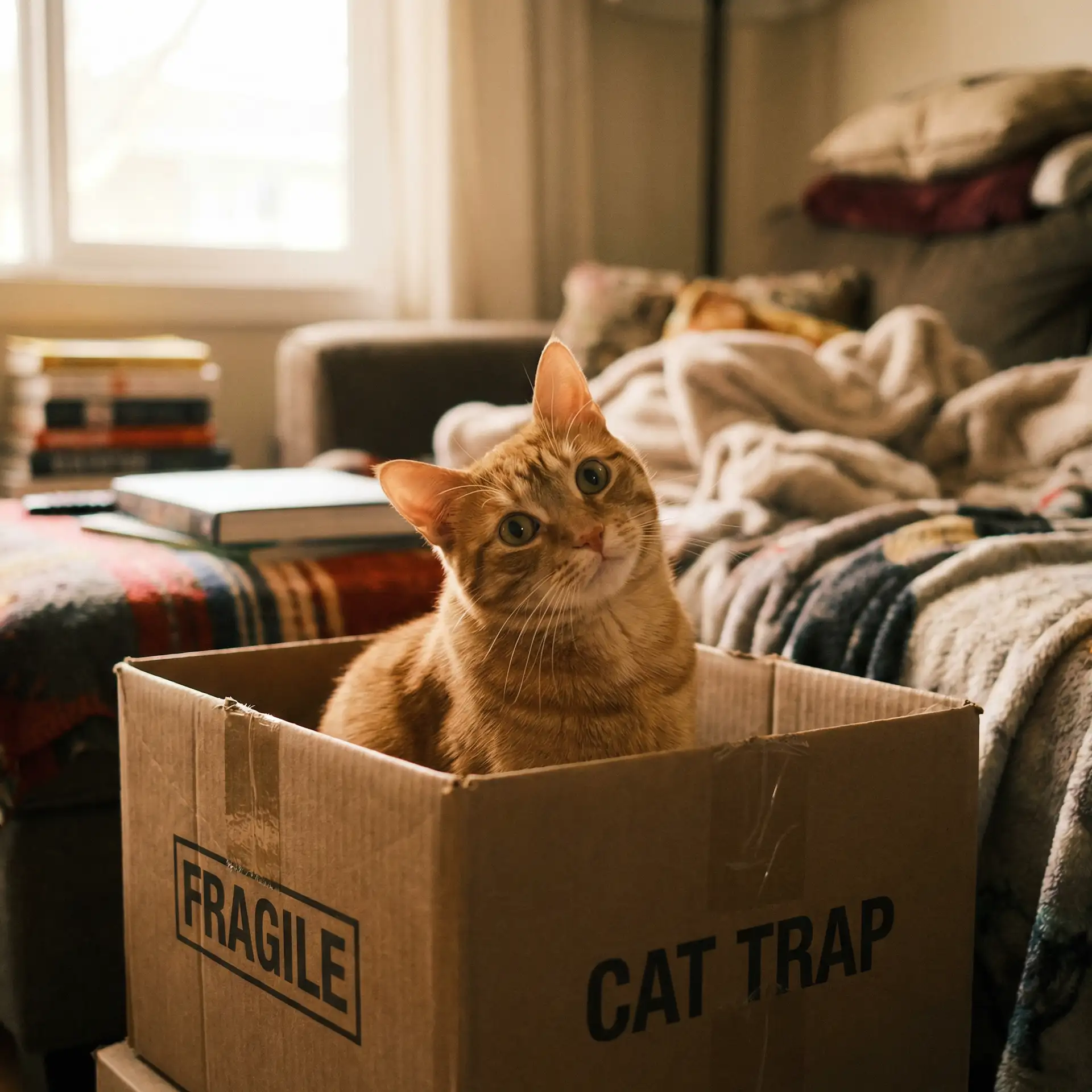 橘猫躲在纸箱里 - 少妇是什么意思